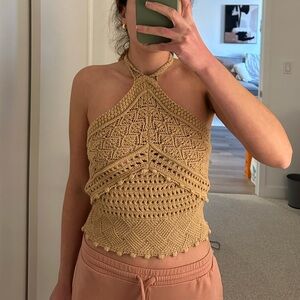 Zara Brown Crochet Knit Halter Top